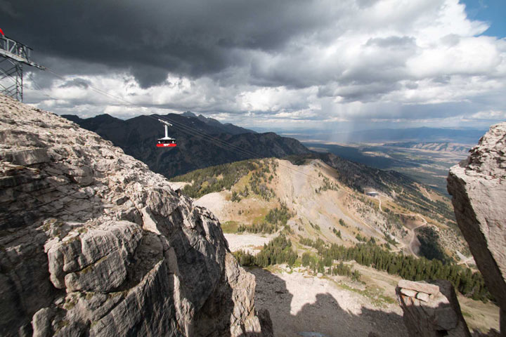 View of the Jackson Hole Tram from Corbets Couloir