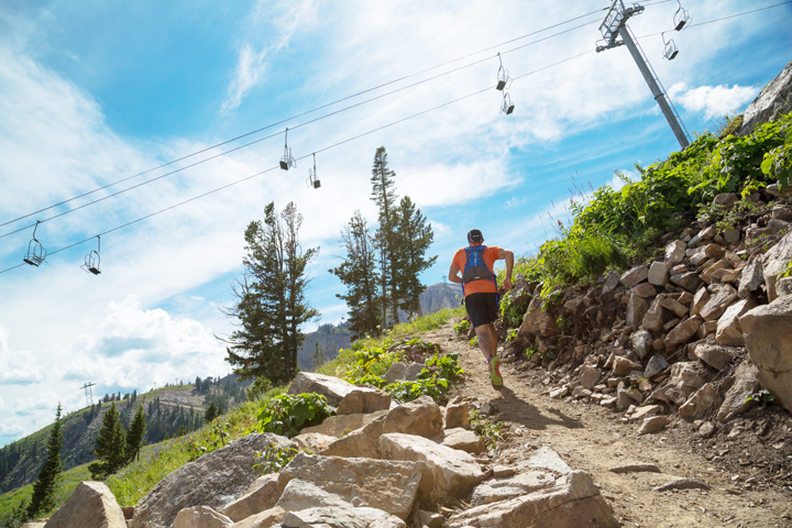 Eric Orton runs along a trail at Jackson Hole Mountain Resort